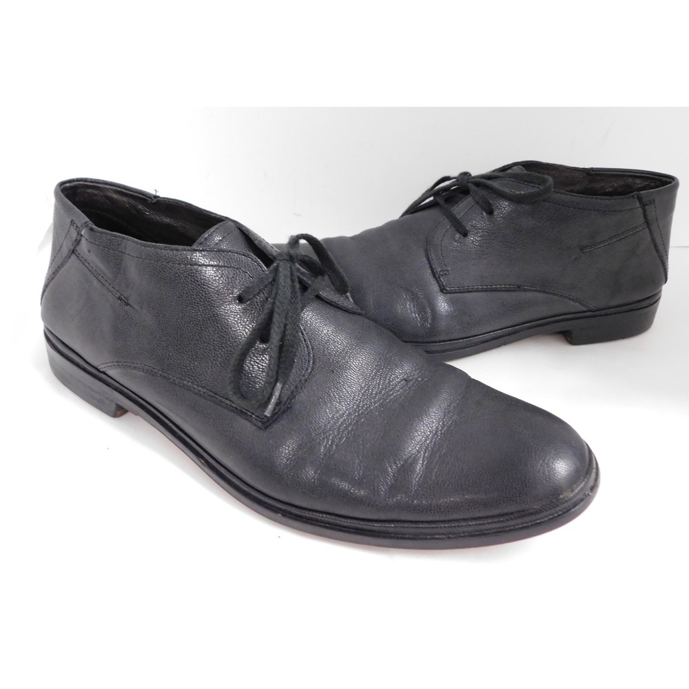 John Varvatos Black Pebbled Leather Chukka Boots Lace-Up Round Toe Men's sz 9.5